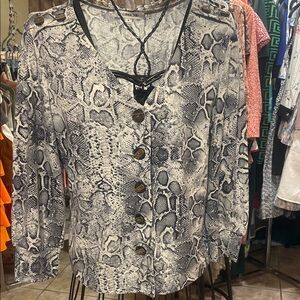 Chic Snake Print Blouse with Button Detail